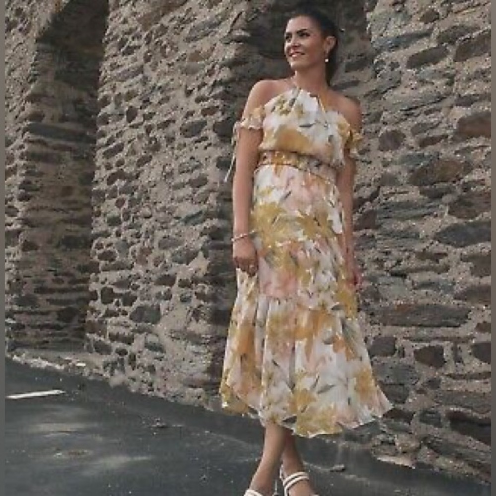 Zara Metallic Thread Floral Print Ruffle Dress NWT Size XL - Picture 7 of 16